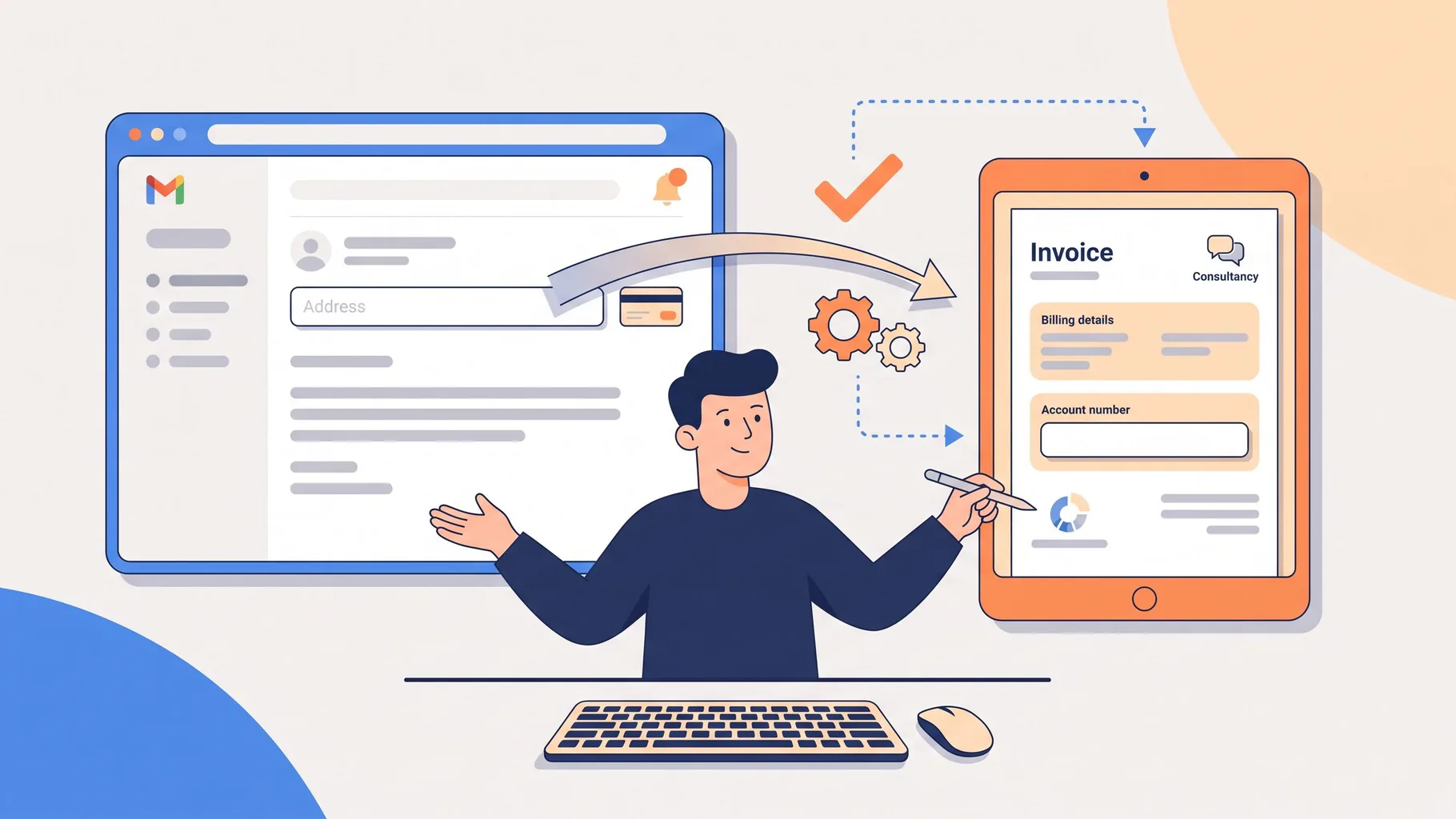 Iemand vergelijkt een nepmail van iDEAL-WeroNL met een verdachte consultancyfactuur voordat hij klikt of betaalt.